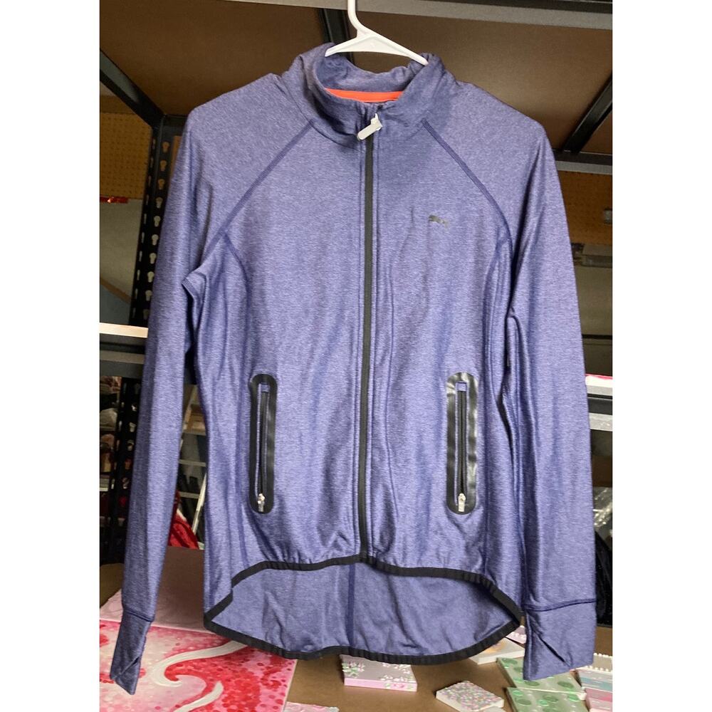 L puma purple running gym exercise jacket long sleeve pockets stretchy